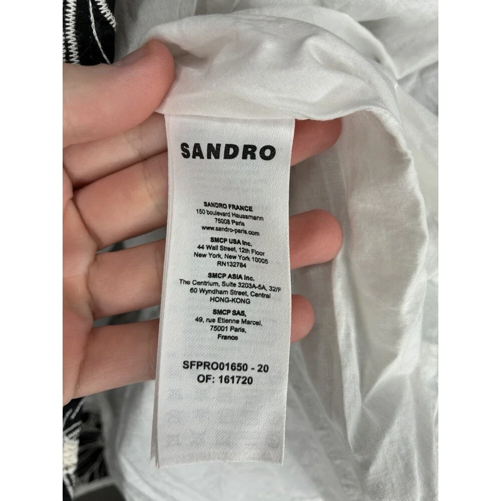 Sandro Audrey Flared Floral Mini Dress Black White Size 40 Short Sleeve V Neck - Picture 5 of 10